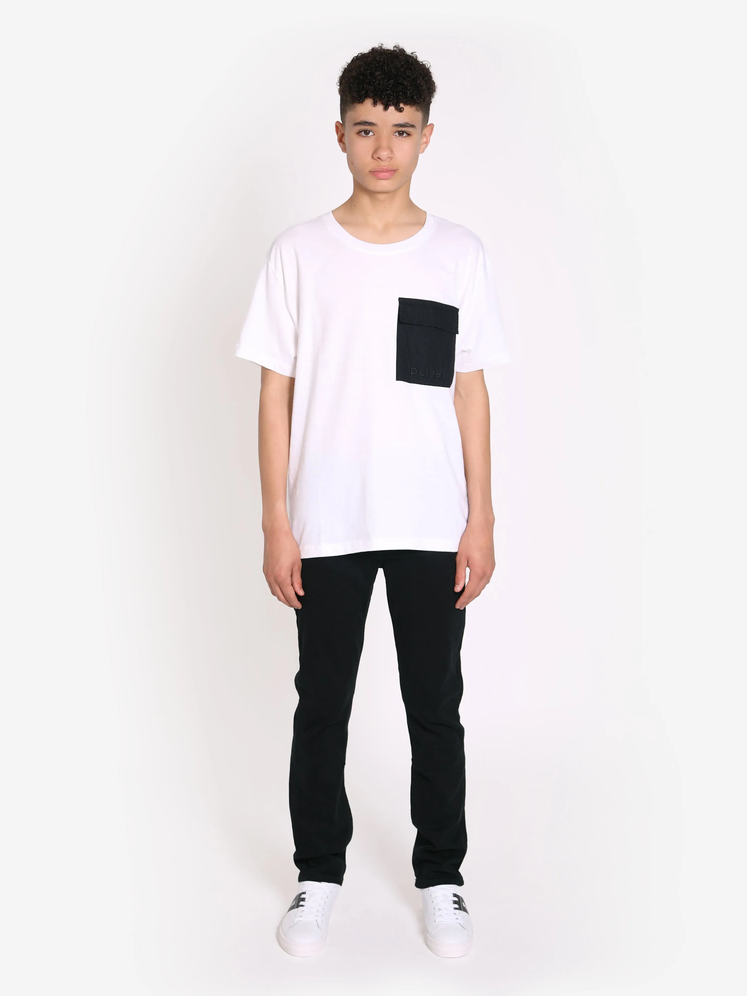 DL1961 Kinder Logo T-Shirt mit Tasche in Weiß