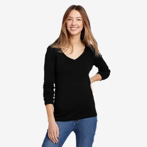 Eddie Bauer Damen Lieblings Langarm V-Ausschnitt T-Shirt - Schwarz Eddie Bauer