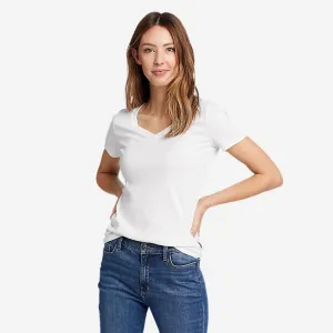 Eddie Bauer Damen Lieblings T-Shirt mit V-Ausschnitt und kurzen Ärmeln - Weiß Eddie Bauer