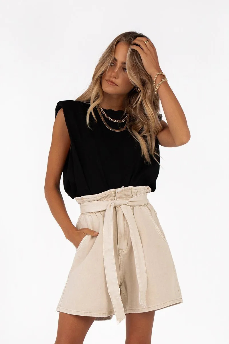 EDDIE BEIGE PAPIERTÜTE DENIM SHORT