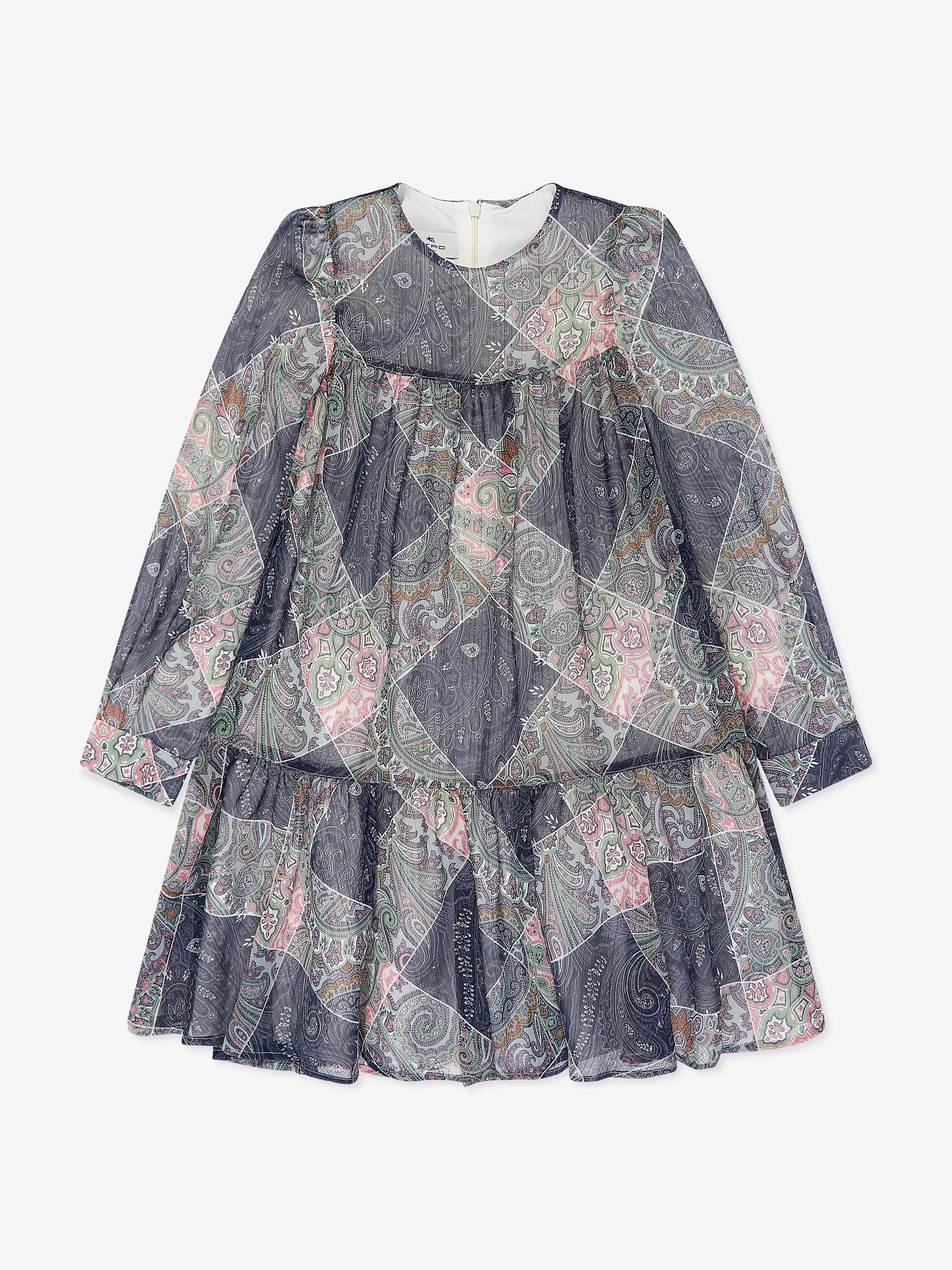 Etro Girls Paisley Gewebtes Kleid in Blau