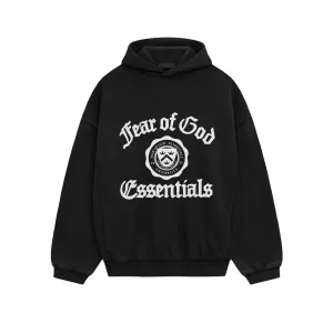 Fear of God Essentials Heavy Fleece Vintage Geschrumpfte Kapuzenpullover Schwarz