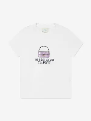 Fendi Girls Bag Print T-Shirt in Elfenbein