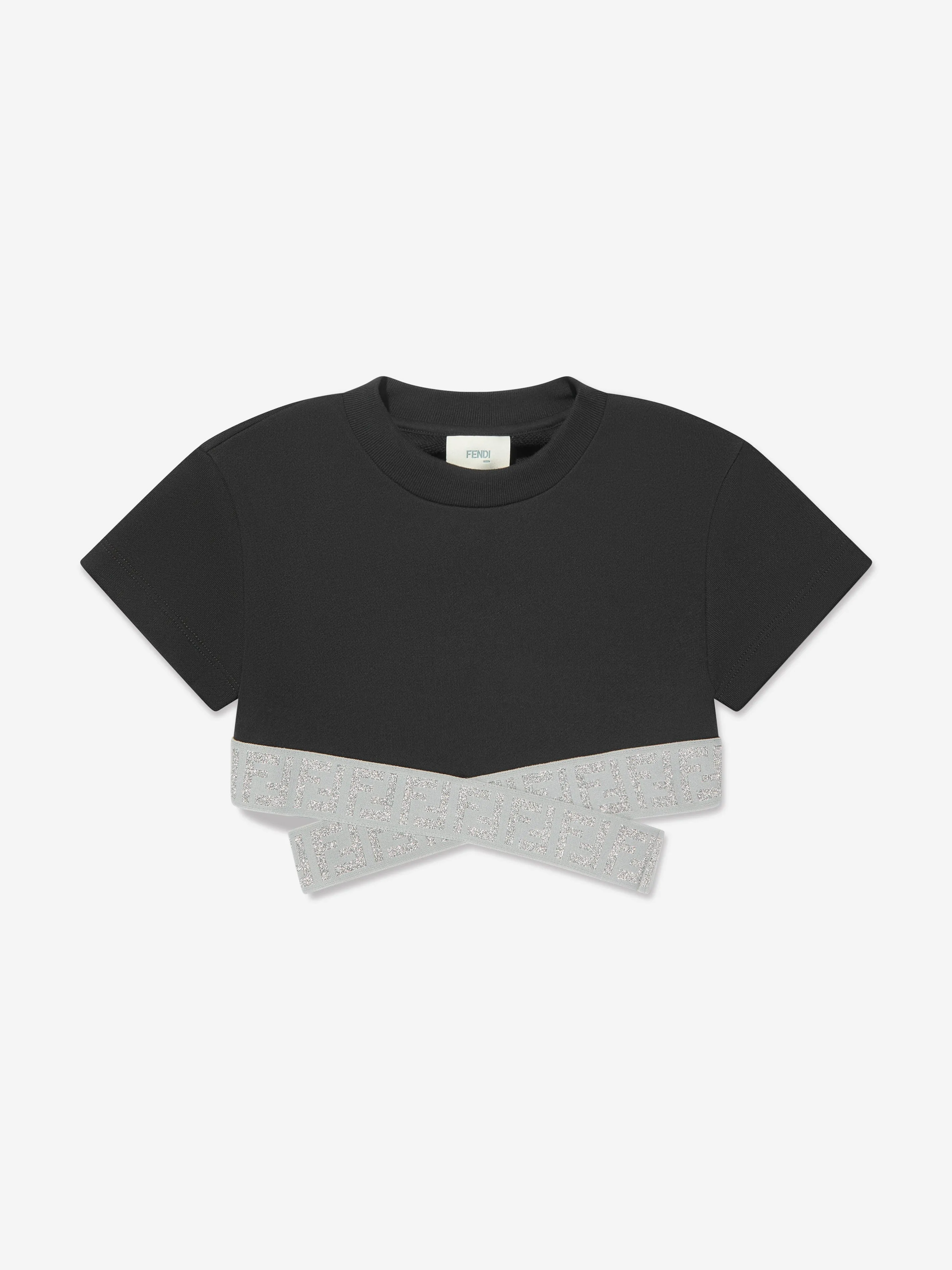 Fendi Girls Cropped FF Logo Top in Schwarz