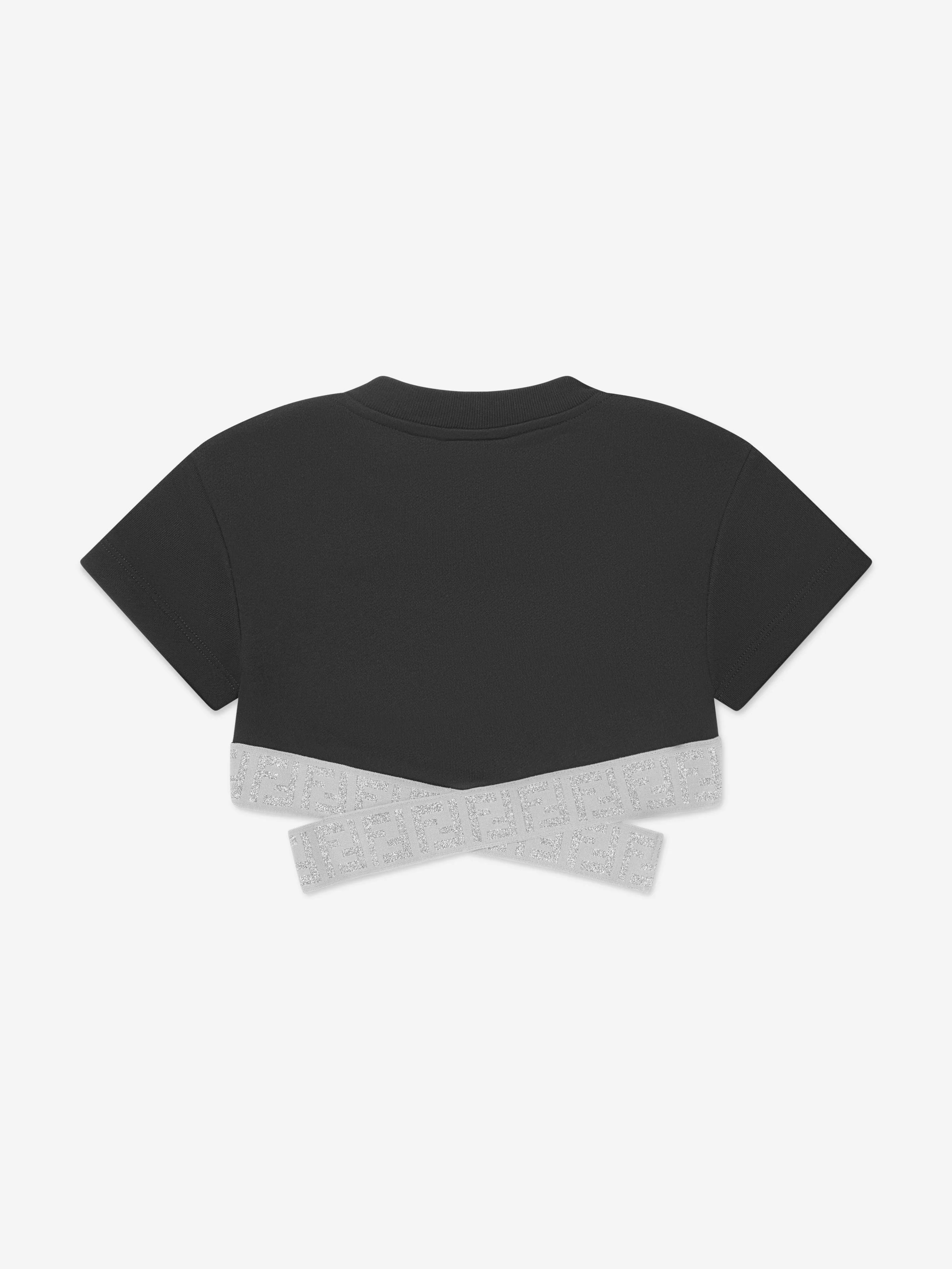Fendi Girls Cropped FF Logo Top in Schwarz