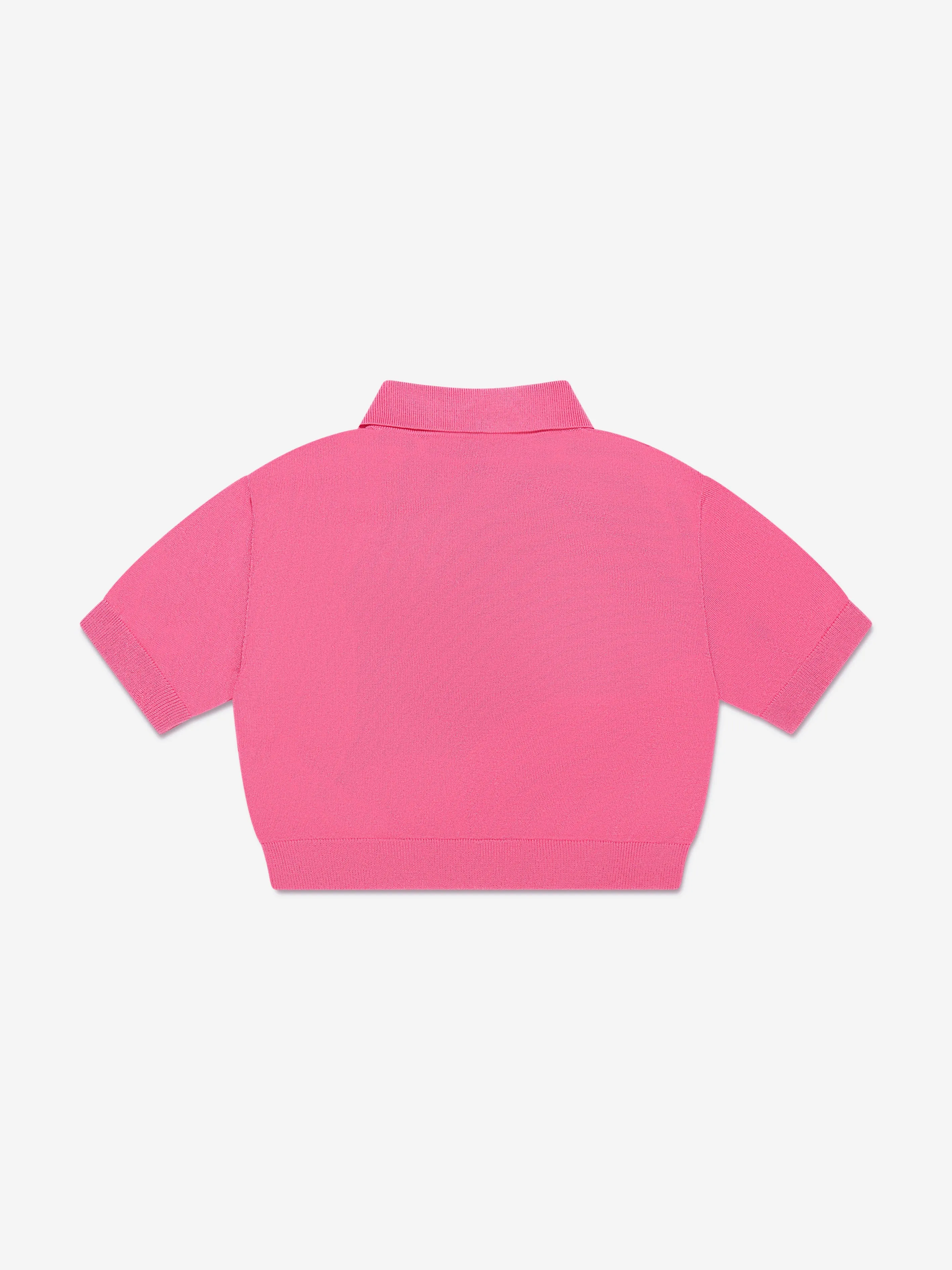 Fendi Girls Cropped Logo Polo-Shirt in Pink