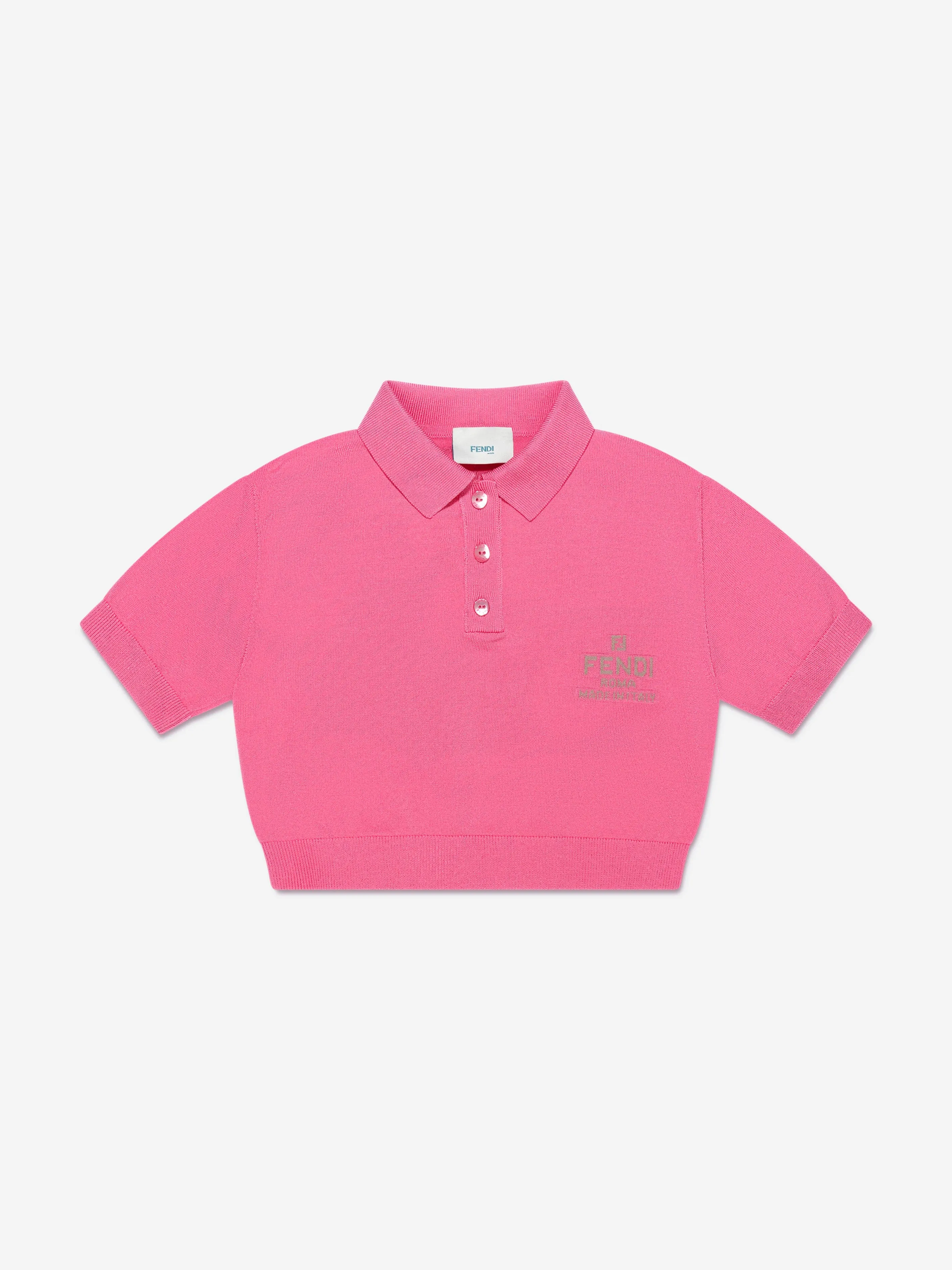 Fendi Girls Cropped Logo Polo-Shirt in Pink