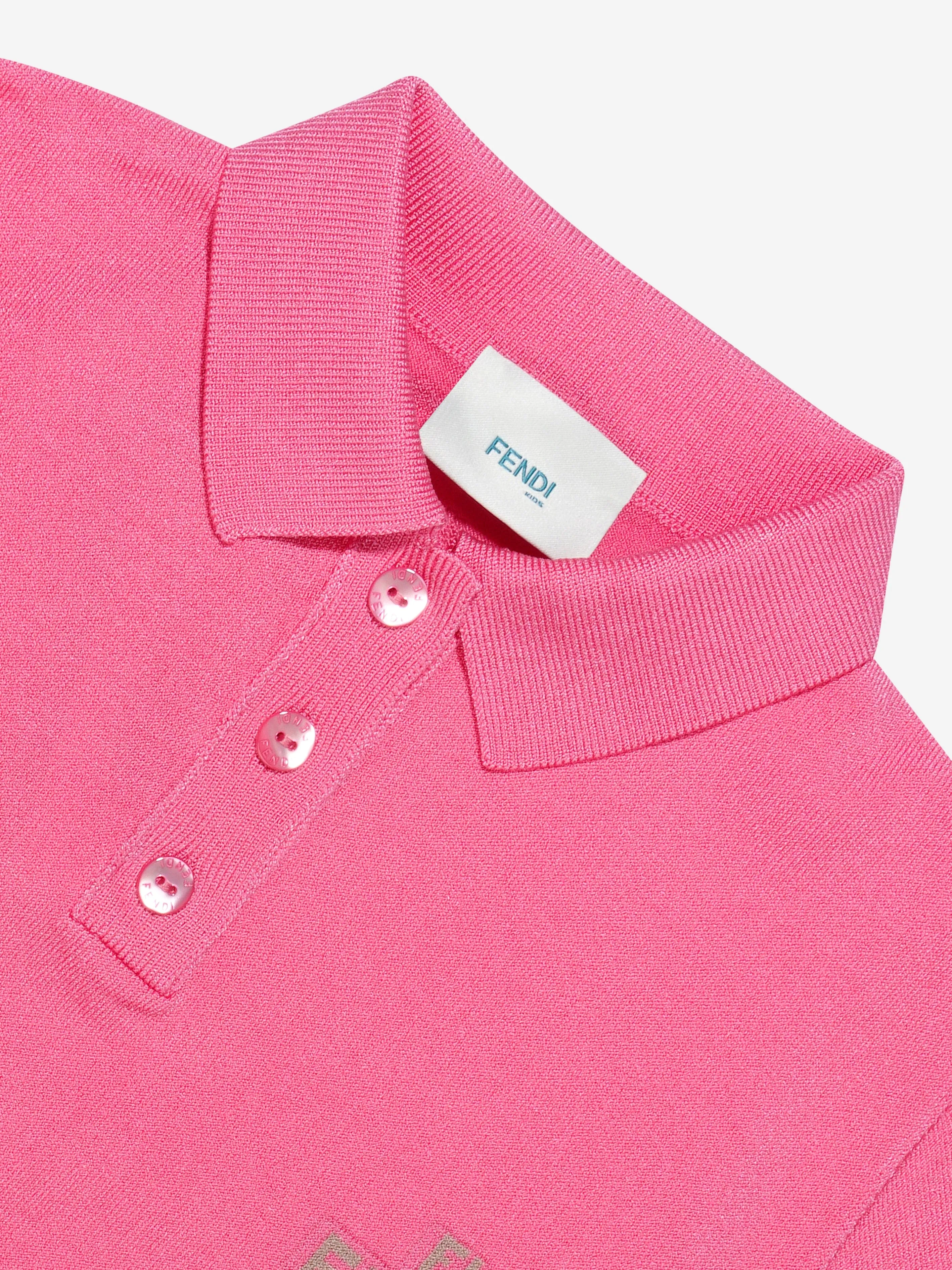 Fendi Girls Cropped Logo Polo-Shirt in Pink
