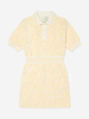 Fendi Girls FF Logo Polo-Kleid in Gelb