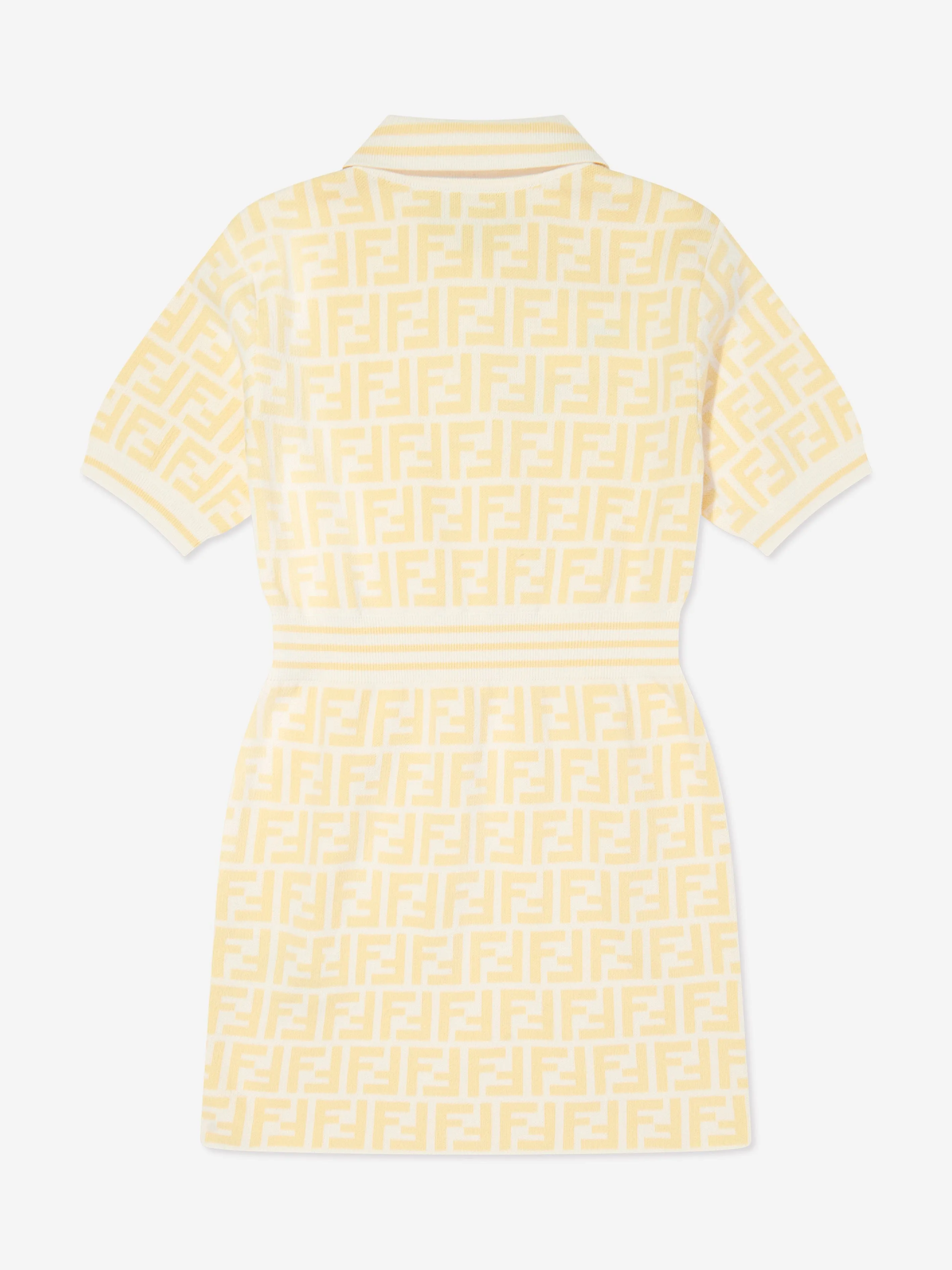 Fendi Girls FF Logo Polo-Kleid in Gelb