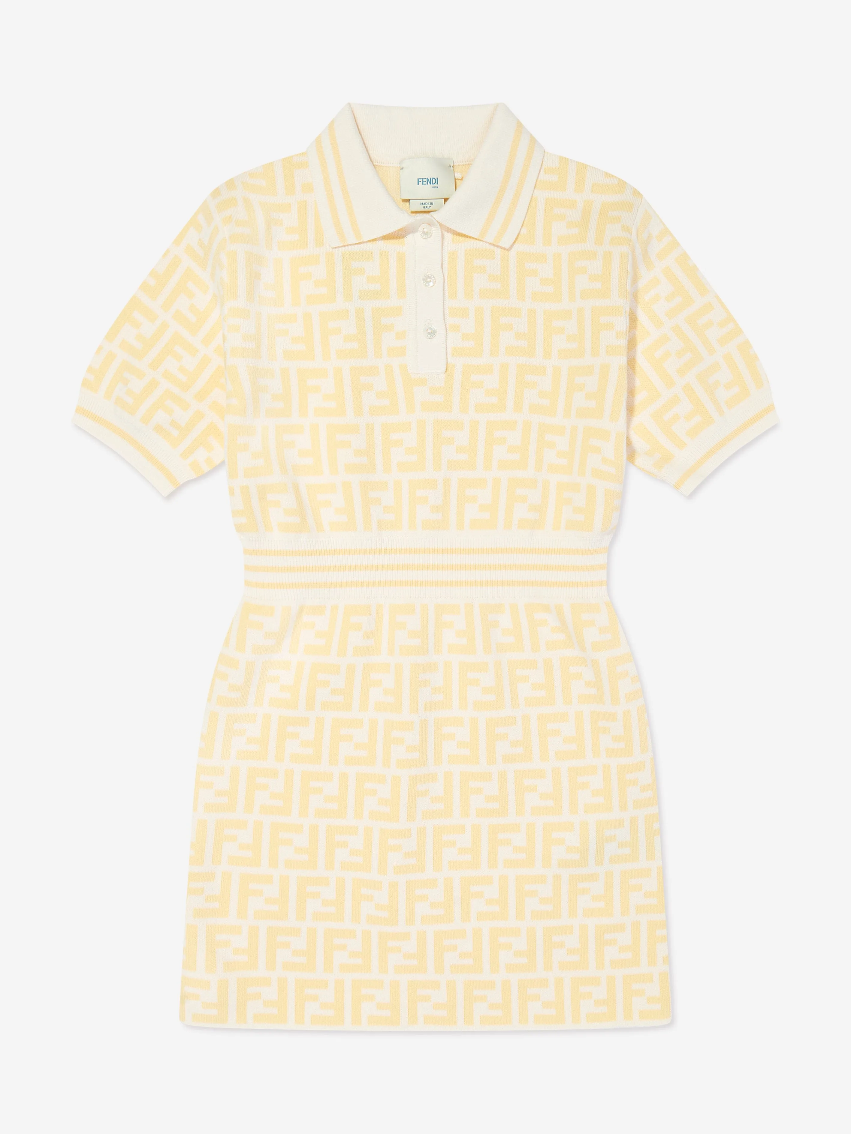 Fendi Girls FF Logo Polo-Kleid in Gelb