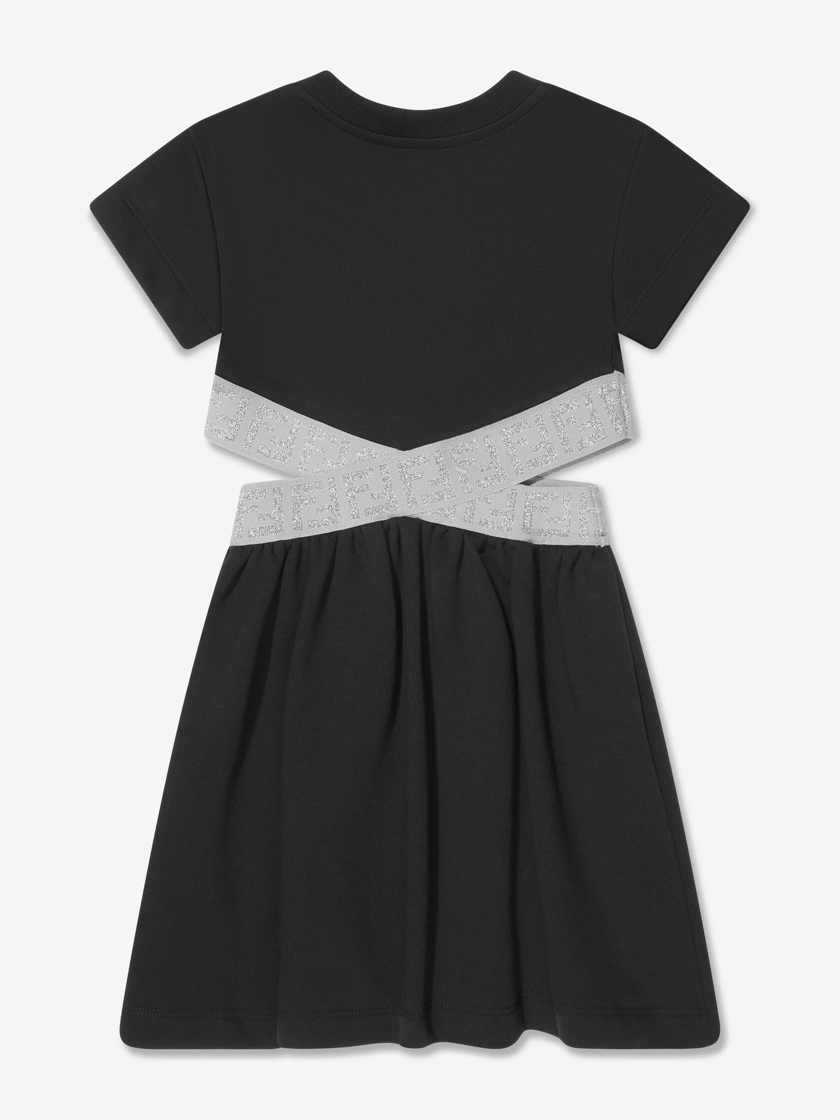 Fendi Girls FF Logo Taillenkleid in Schwarz
