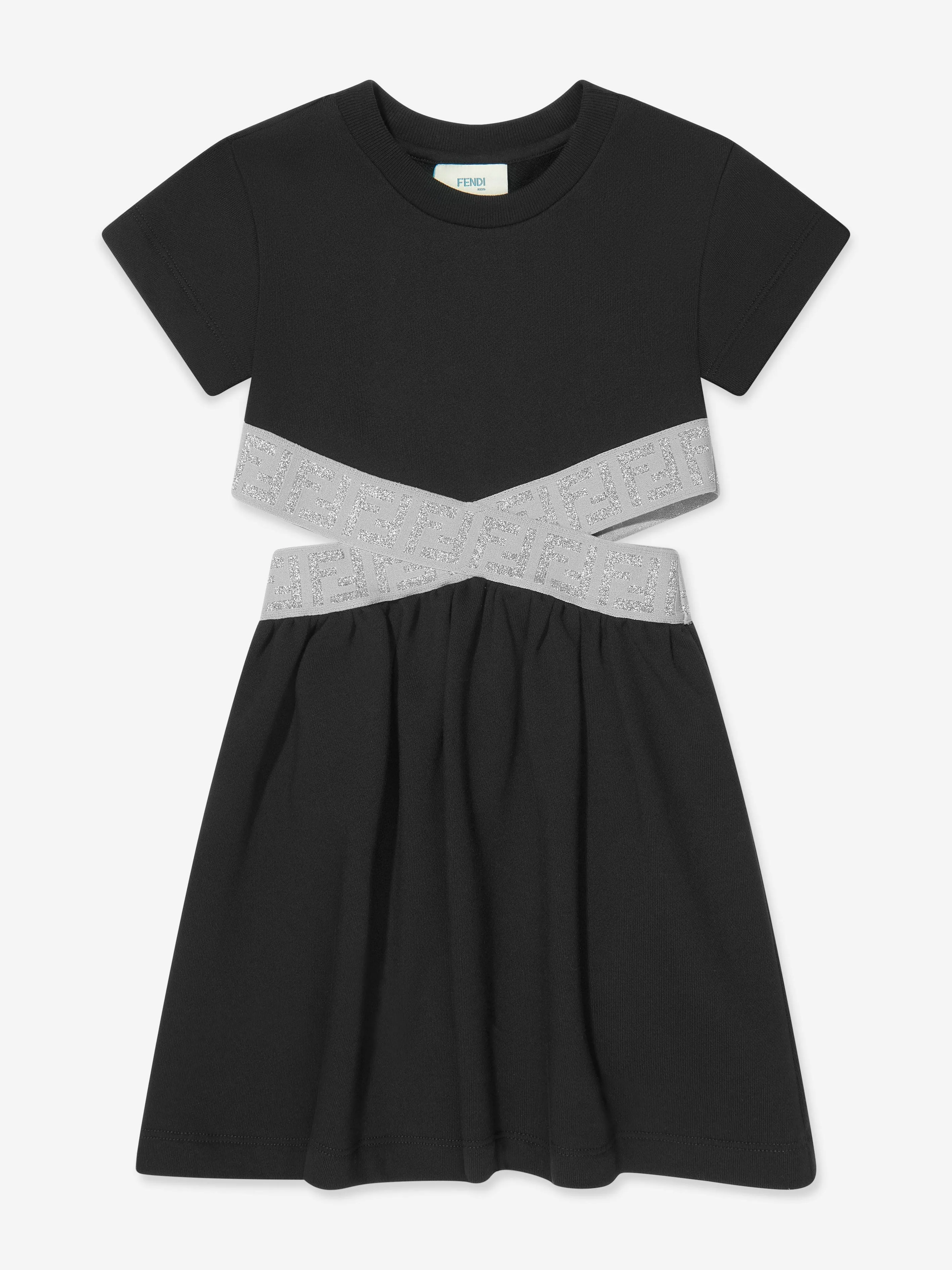 Fendi Girls FF Logo Taillenkleid in Schwarz