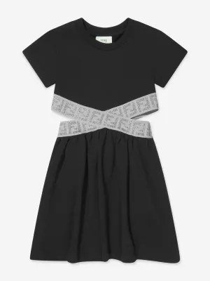 Fendi Girls FF Logo Taillenkleid in Schwarz
