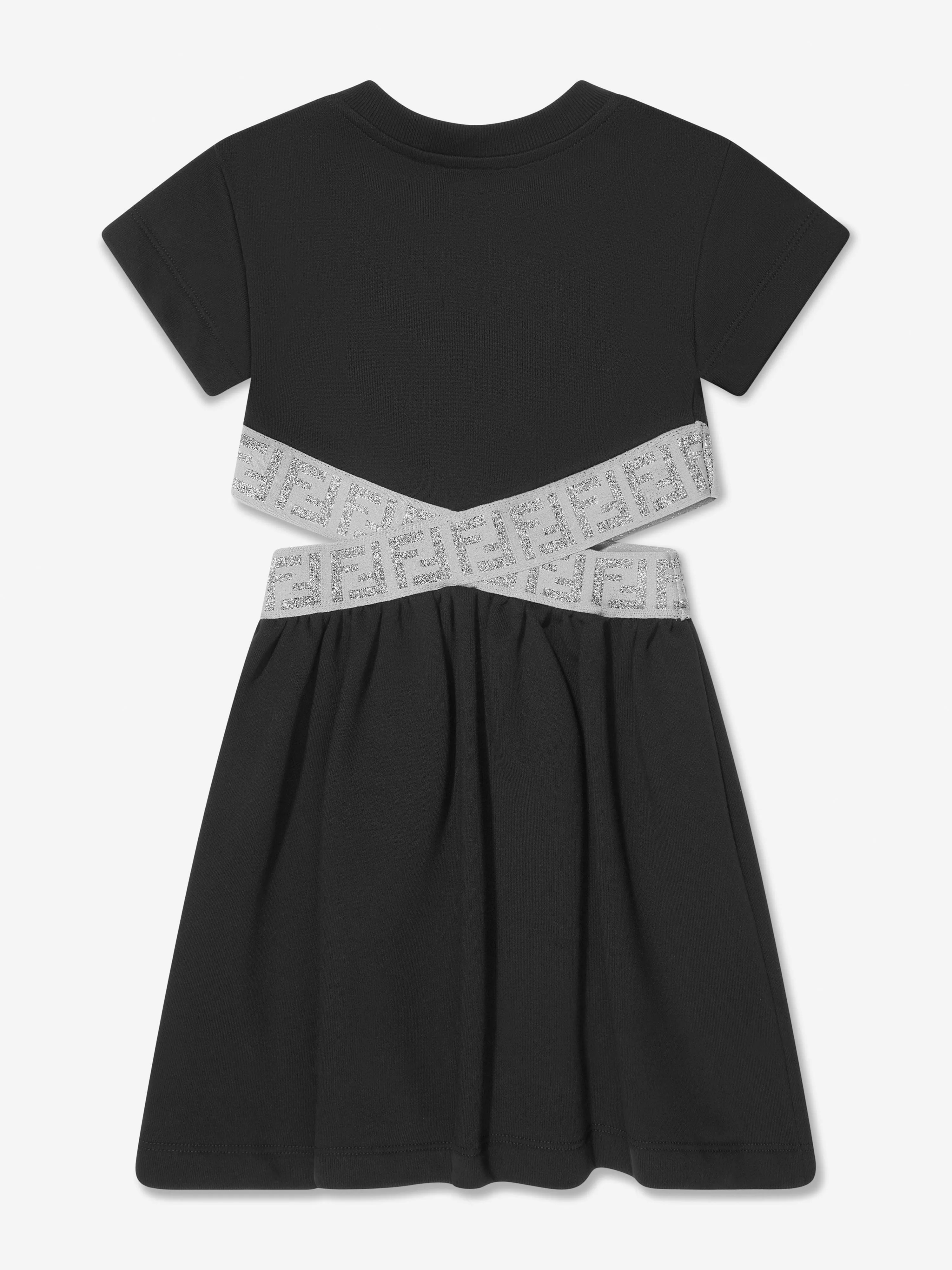 Fendi Girls FF Logo Taillenkleid in Schwarz