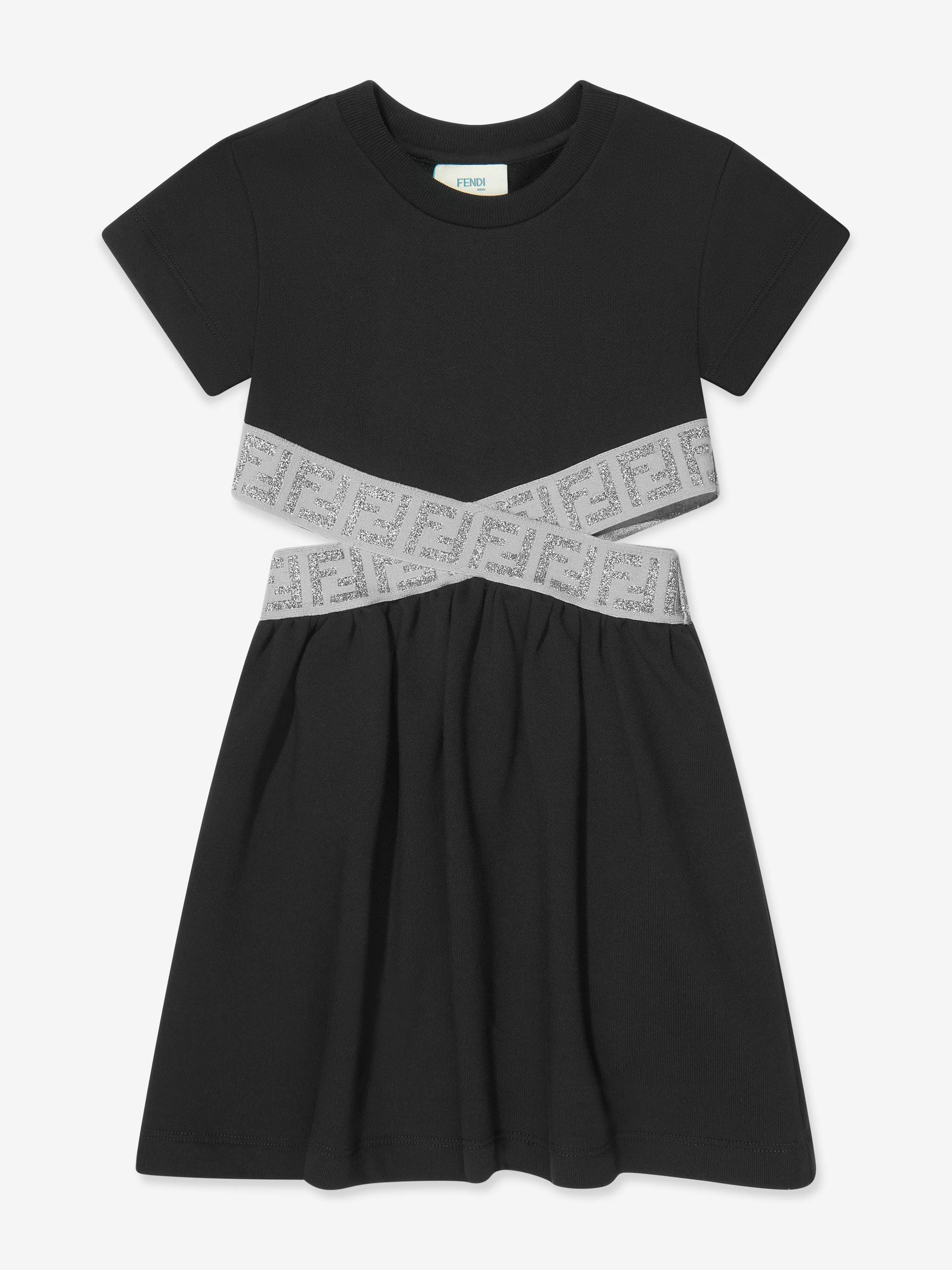 Fendi Girls FF Logo Taillenkleid in Schwarz