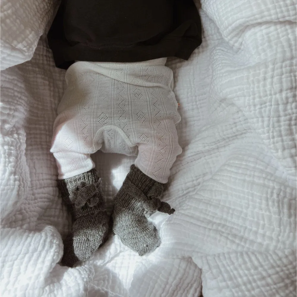 Gefütterte Babyhose - Wolle & Seide - Pointelle - Natur