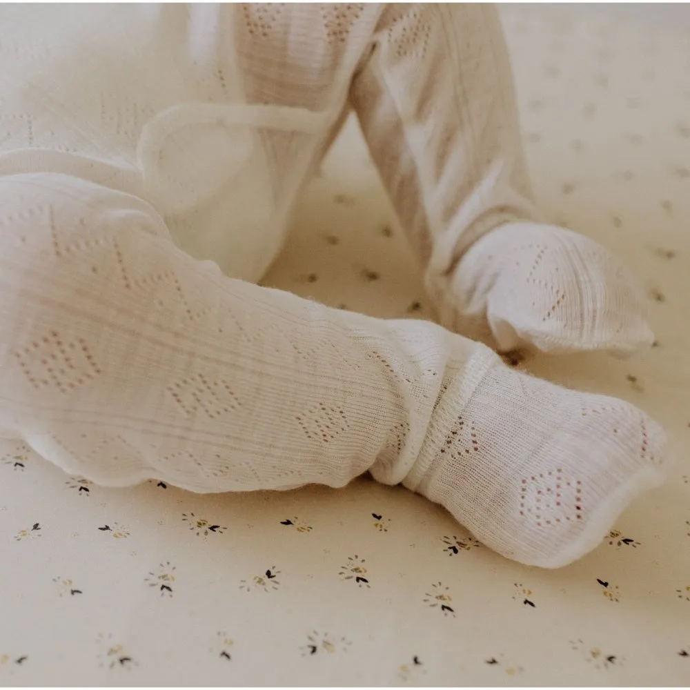 Gefütterte Babyhose - Wolle & Seide - Pointelle - Natur