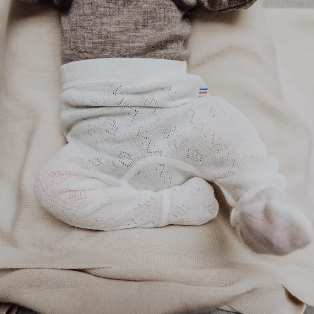 Gefütterte Babyhose - Wolle & Seide - Pointelle - Natur