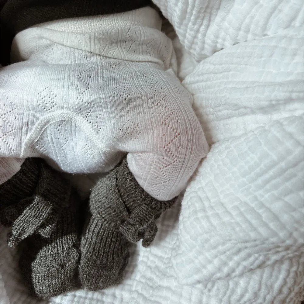 Gefütterte Babyhose - Wolle & Seide - Pointelle - Natur