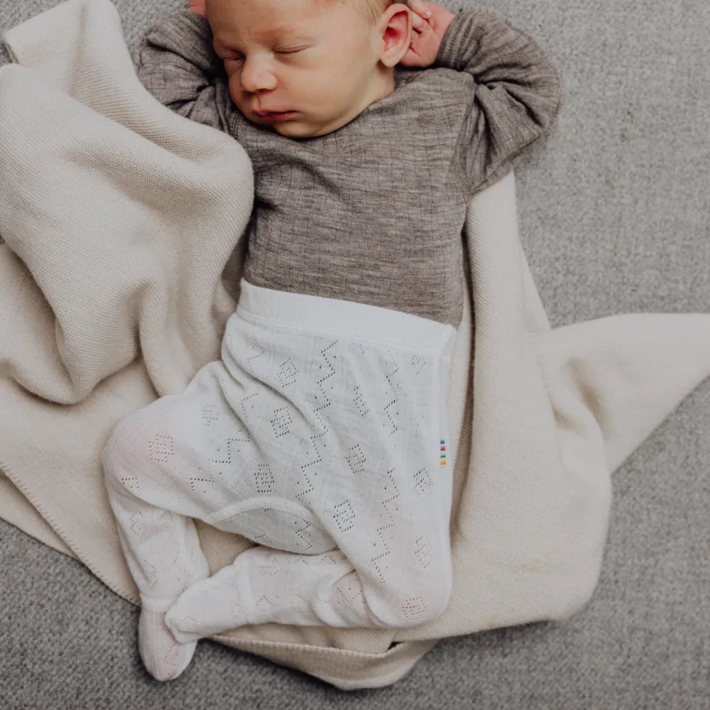 Gefütterte Babyhose - Wolle & Seide - Pointelle - Natur