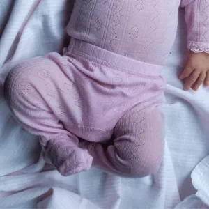 Fußlinge Babyhose - Wolle & Seide - Pointelle - Zartrosa