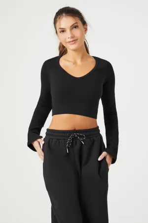 Forever 21 Damen Aktives Nahtloses Langarm-Crop-Top Schwarz Forever 21