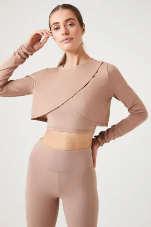 Forever 21 Damen Active Tulip Langarm Crop Top Aschbraun Forever 21