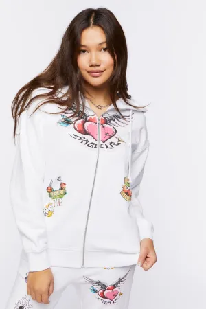 Forever 21 Damen Angelic Graphic Zip-Up Hoodie Sweatshirt Weiß/Mehrfarbig Forever 21