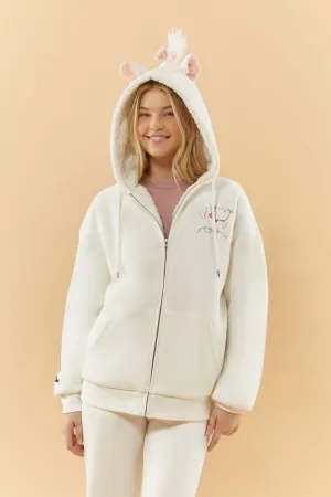 Forever 21 Damen Disney Marie Reißverschluss-Hoodie Sweatshirt Creme/Mehrfarbig Forever 21
