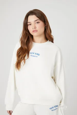 Forever 21 Damen Bestickter New York Pullover Vanille/Mehrfarbig Forever 21