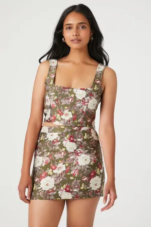 Forever 21 Damen Blumenprint Top & Rock-Set Olive/Mehrfarbig Forever 21