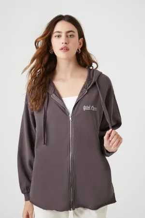 Forever 21 Damen Quiet Chaos Kapuzenpullover mit Reißverschluss Sweatshirt Anthrazit/Mehrfarbig Forever 21