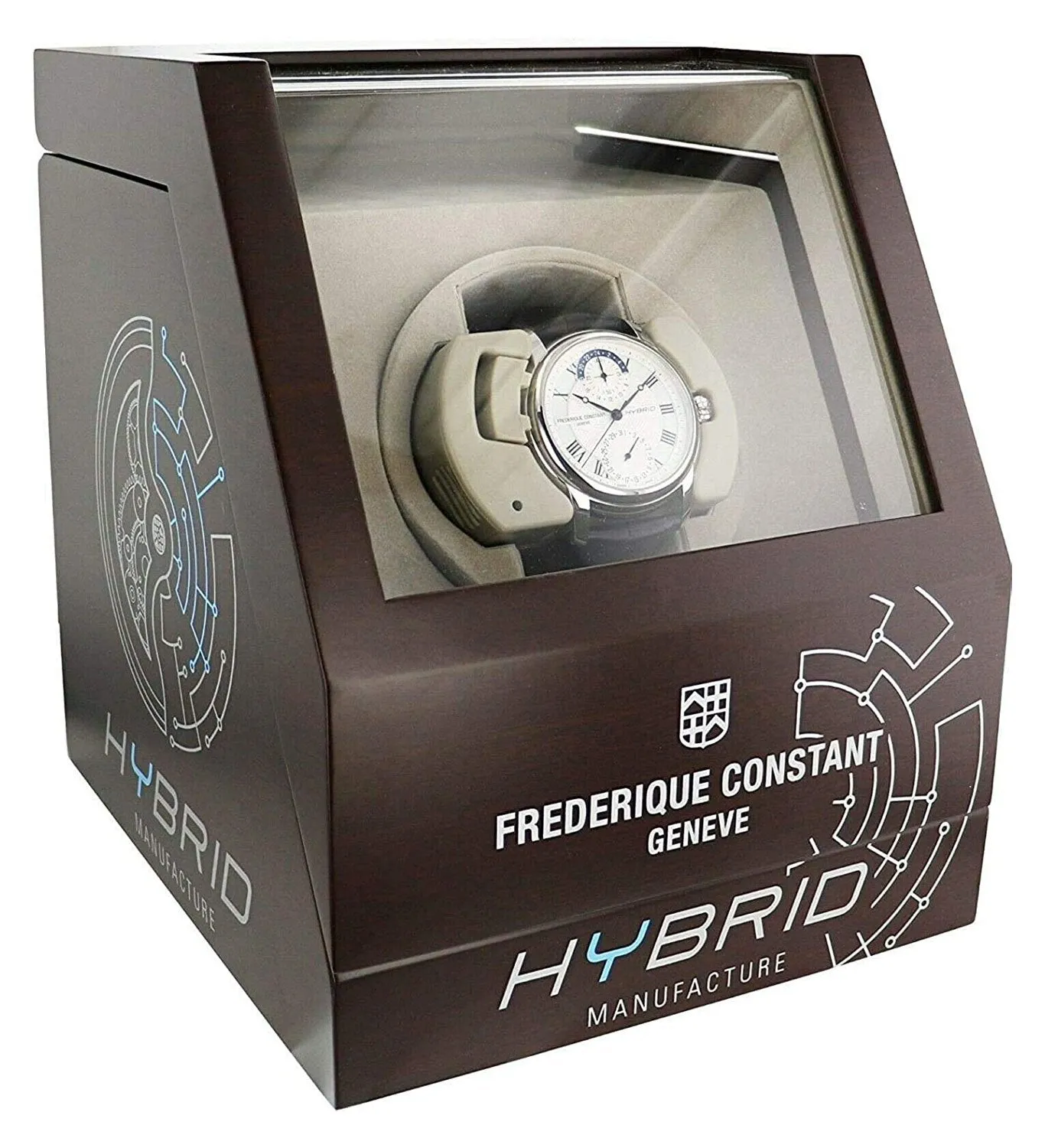 Frederique Constant Hybrid Manufacture Automatische Weltzeituhr Edelstahl Silberfarbenes Zifferblatt Schwarzes Leder Datum Herren Horologische Smartwatch FC-750MC4H6 Frederique Constant Uhren