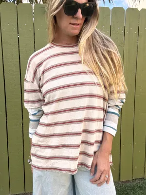 FREE PEOPLE Nina Streifen Langarm-Shirt - Neutrale Kombination
