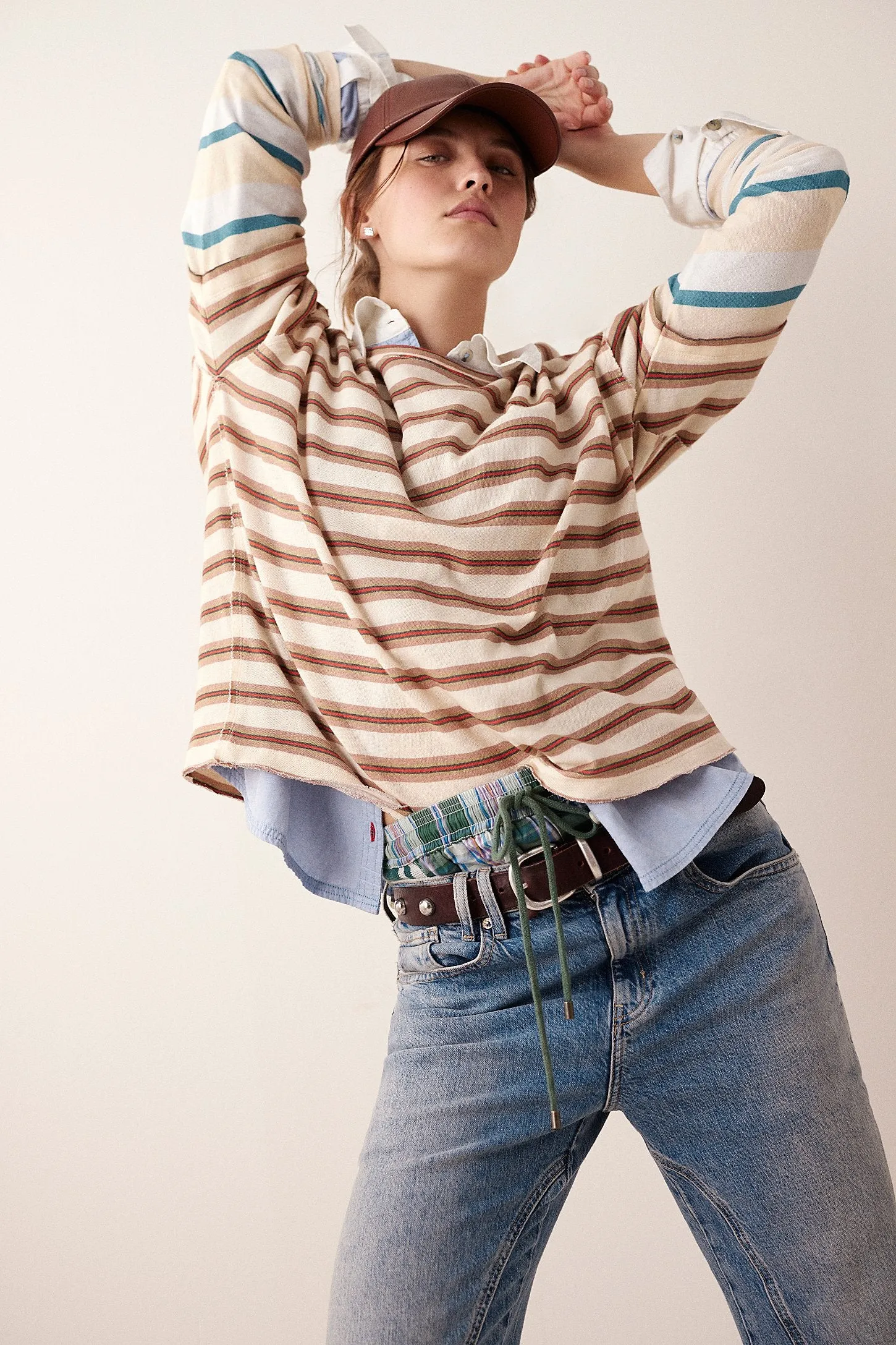 FREE PEOPLE Nina Streifen Langarm-Shirt - Neutrale Kombination