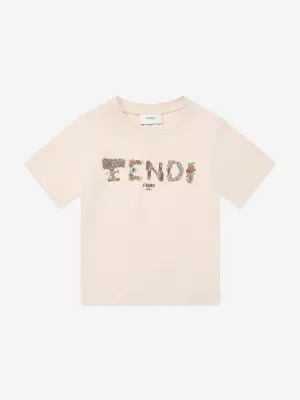 Mädchen Cropped Logo T-Shirt in Beige