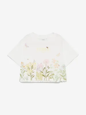 Mädchen Blumen Crop-T-Shirt in Weiß