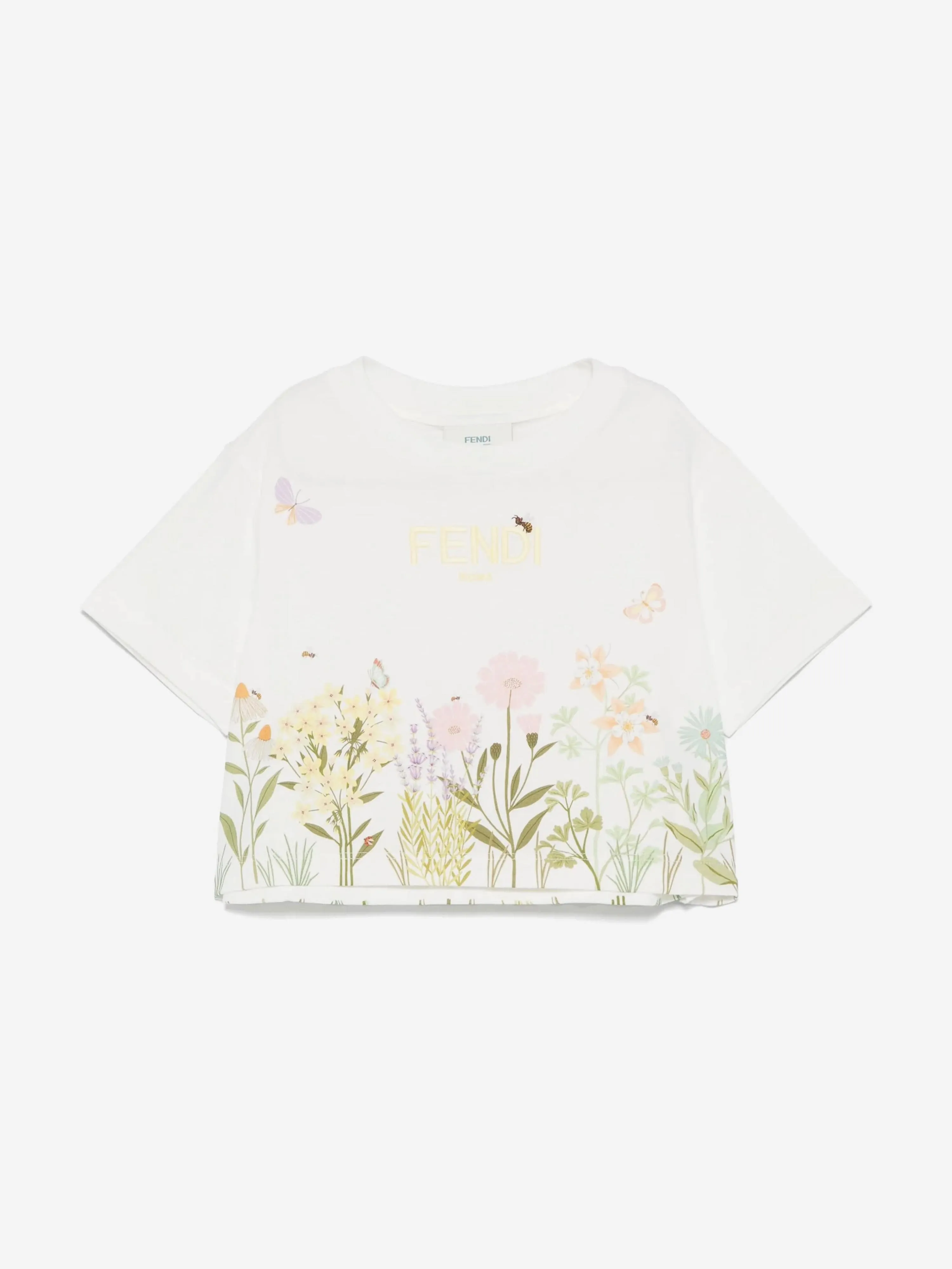 Mädchen Blumen Crop-T-Shirt in Weiß