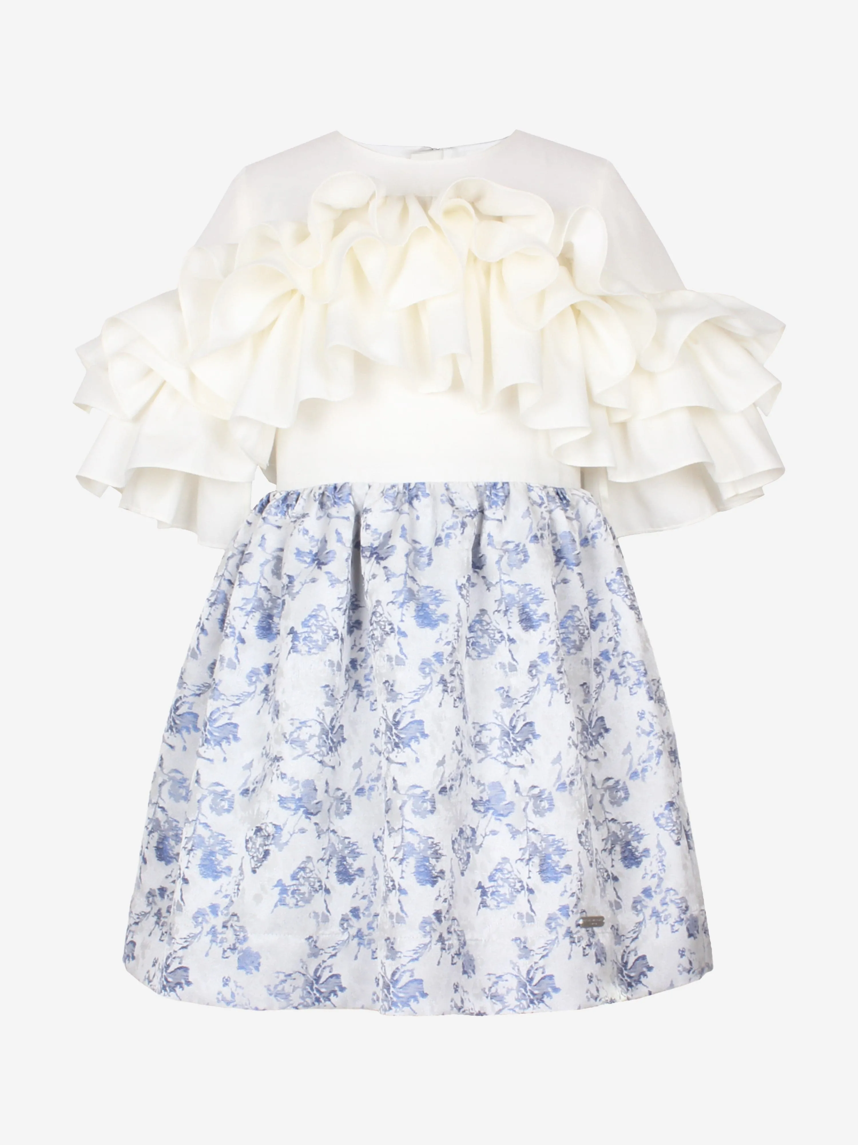 Mädchen Blumen Jacquard Flatterby Rüschenkleid in Blau
