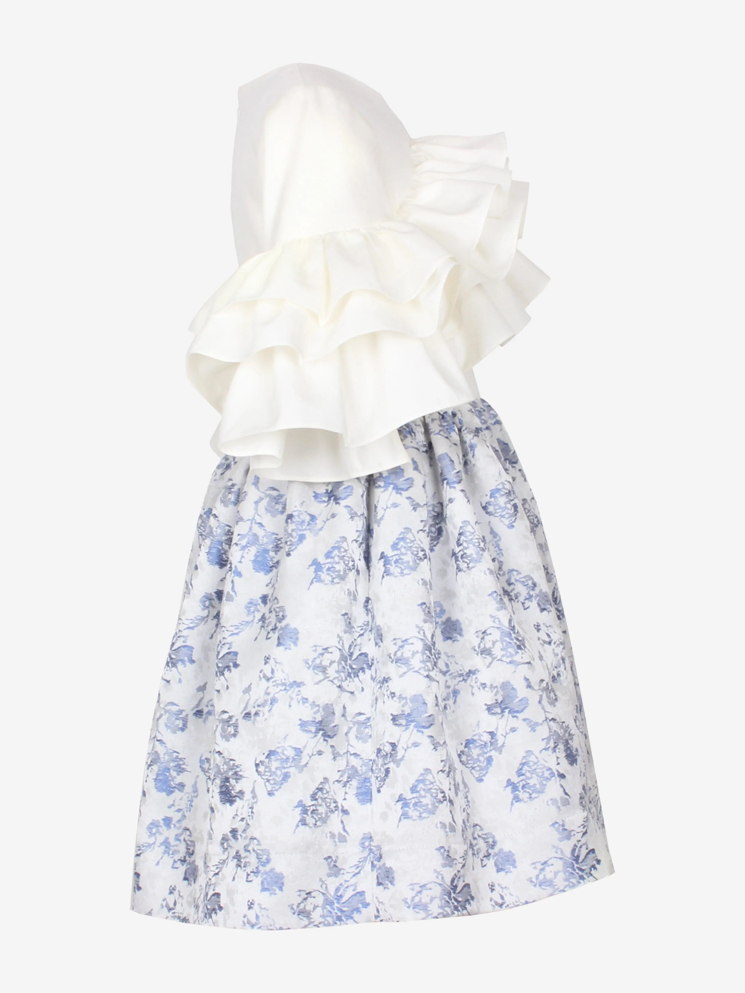 Mädchen Blumen Jacquard Flatterby Rüschenkleid in Blau