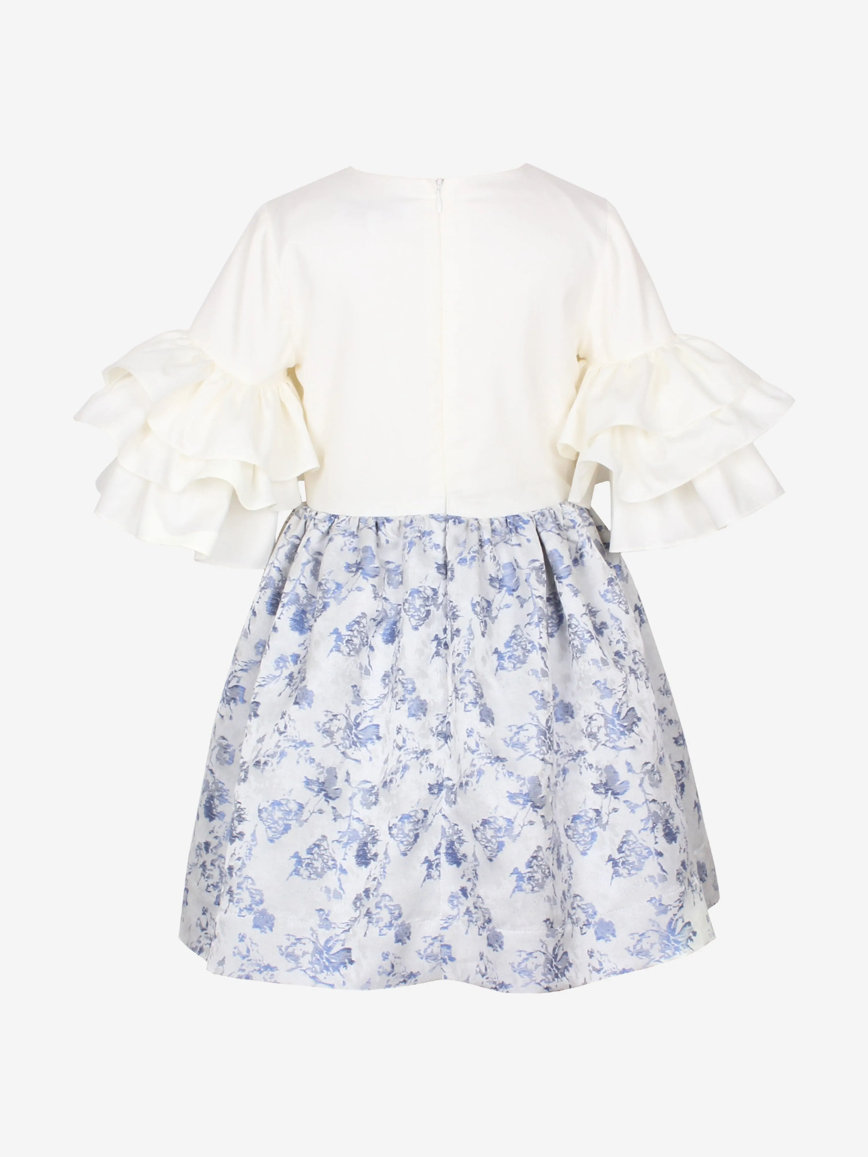 Mädchen Blumen Jacquard Flatterby Rüschenkleid in Blau