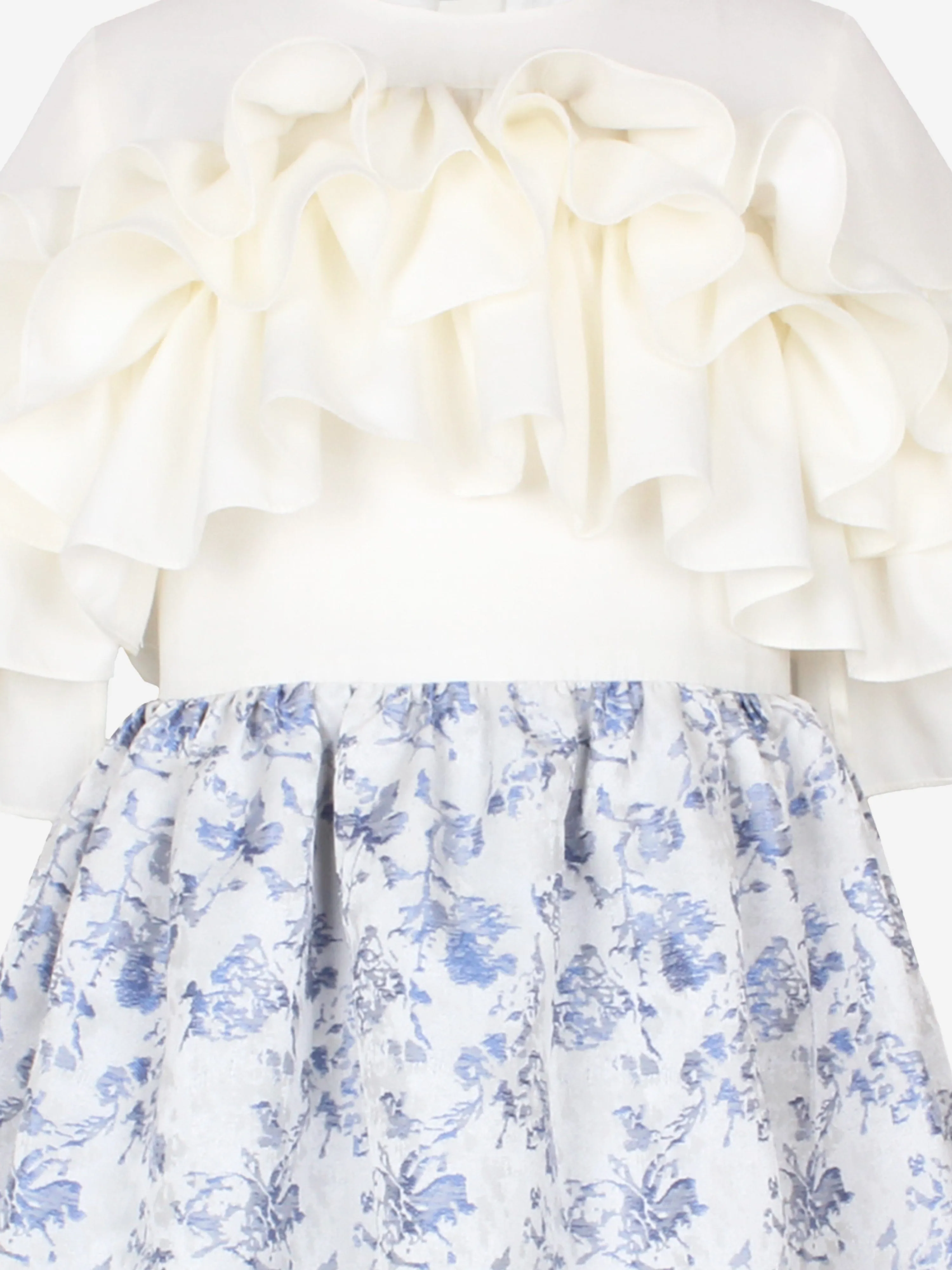 Mädchen Blumen Jacquard Flatterby Rüschenkleid in Blau