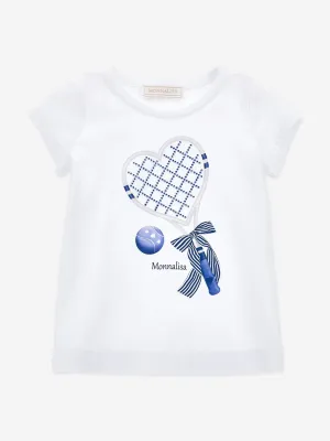 Mädchen Herz Schläger und Ball T-Shirt in Weiß