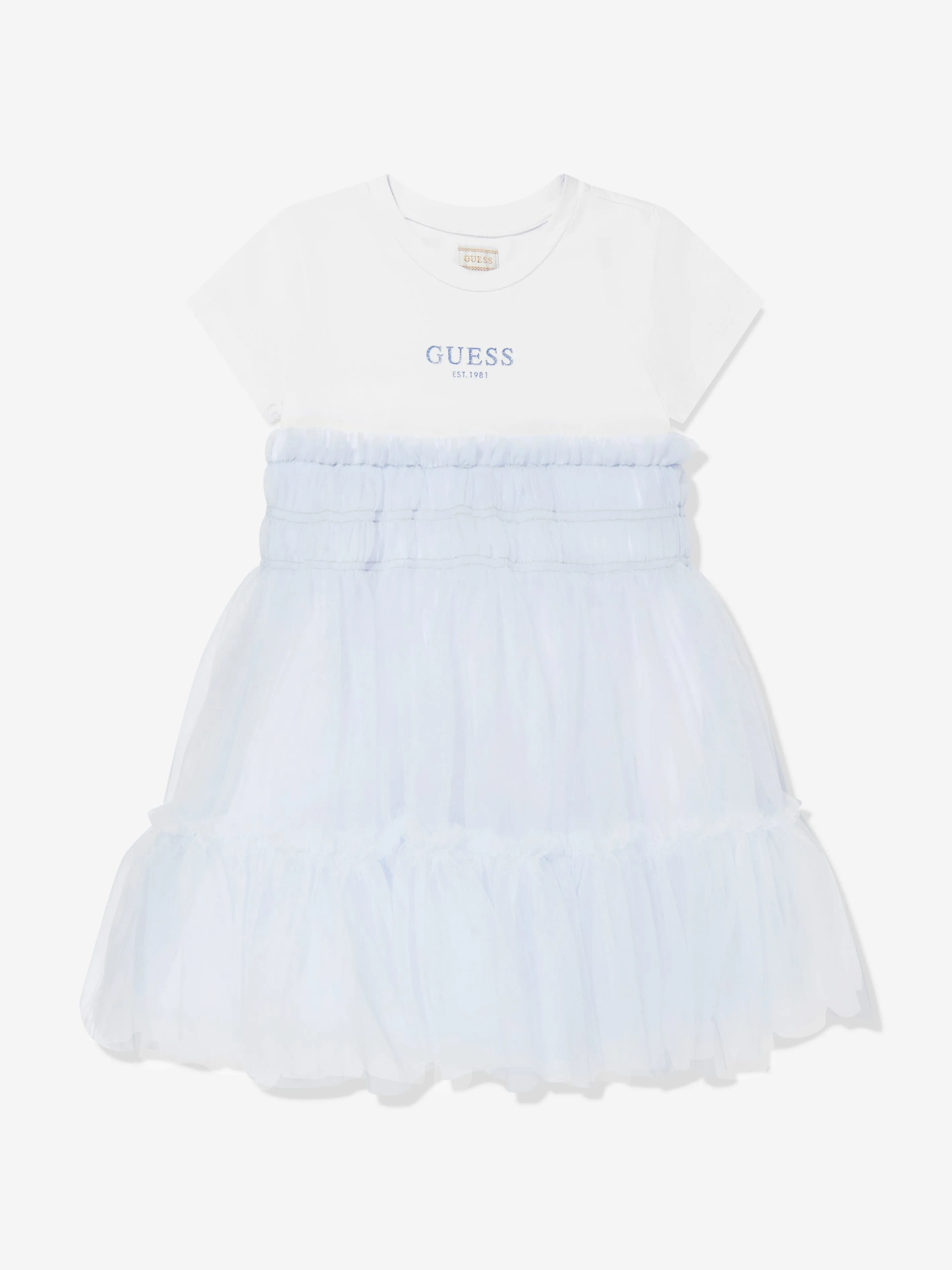 Mädchen Jersey und Tüll Kleid in Weiß