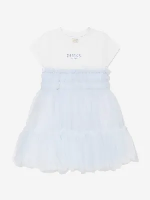 Mädchen Jersey und Tüll Kleid in Weiß