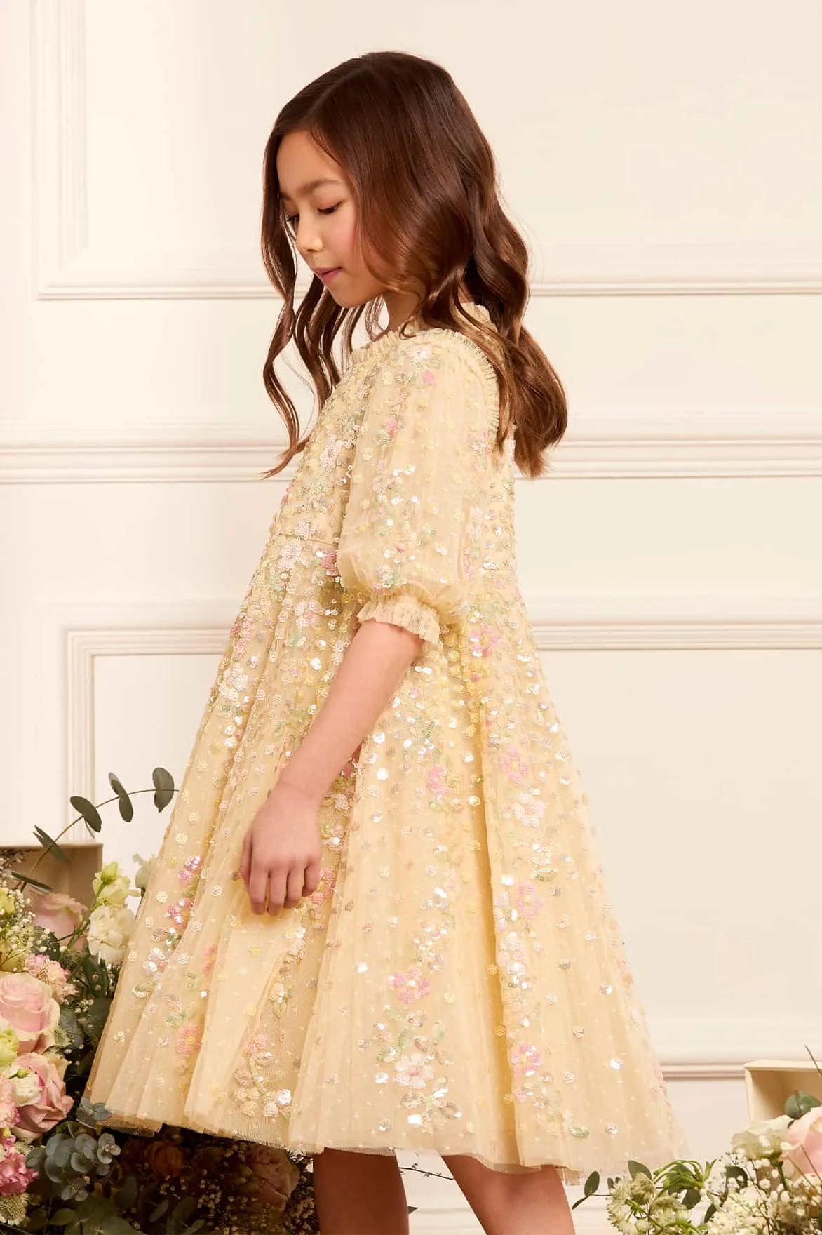 Mädchen Tüll Konfetti-Kleid in Gelb