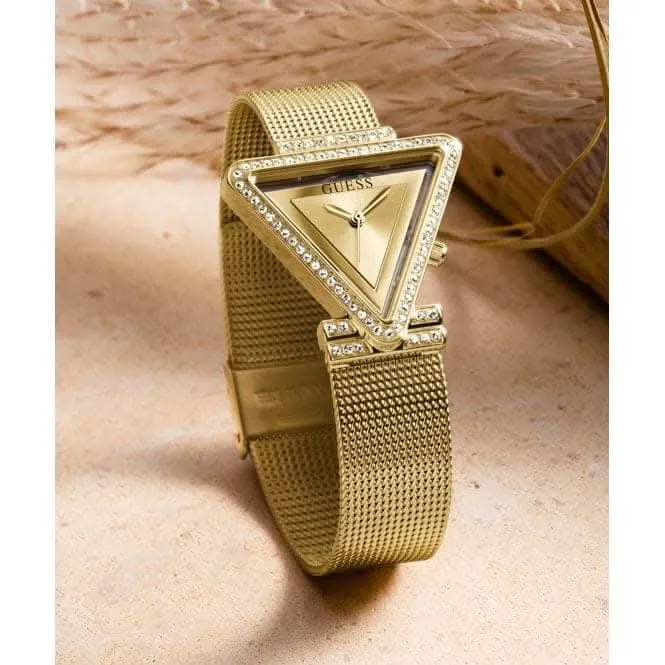 Guess Damen Fame Edelstahl-Mesh Armbanduhr in Goldton GW0508L2