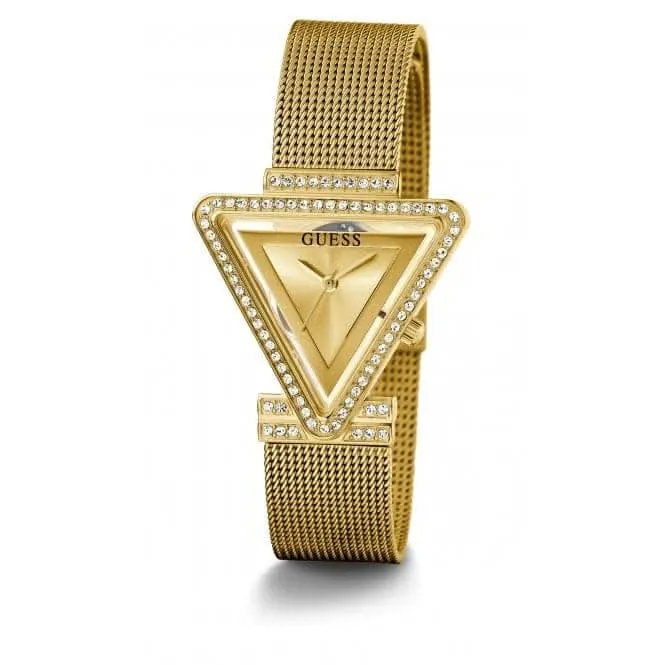 Guess Damen Fame Edelstahl-Mesh Armbanduhr in Goldton GW0508L2