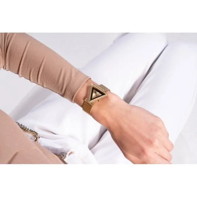 Guess Damen Fame Edelstahl-Mesh Armbanduhr in Goldton GW0508L2